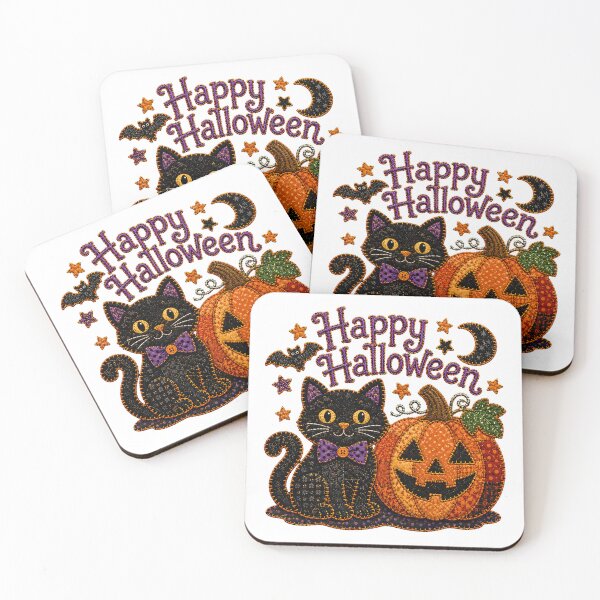 Item preview, Quilted Halloween Black Cat Patchwork Pumpkin Applique designed and sold by chattsuede.