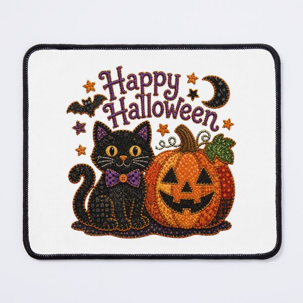 Item preview, Quilted Halloween Black Cat Patchwork Pumpkin Applique designed and sold by chattsuede.