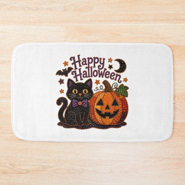 Item preview, Quilted Halloween Black Cat Patchwork Pumpkin Applique designed and sold by chattsuede.