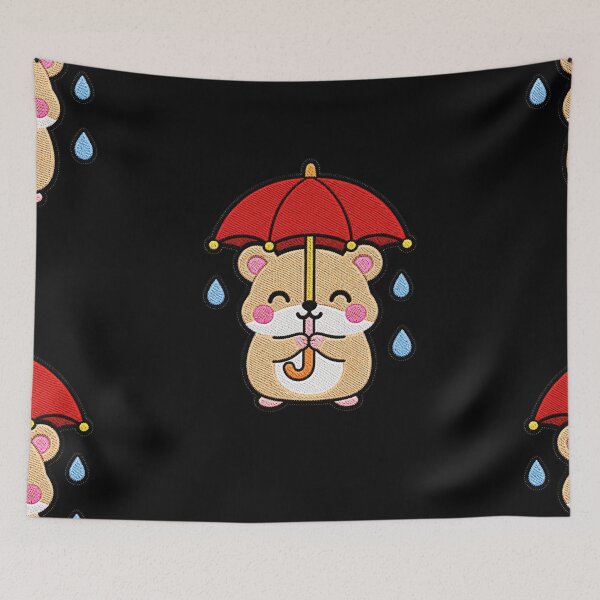 Item preview, Cute Hamster Holding Red Umbrella Kawaii Embroidery Patch designed and sold by ColorSplash123.