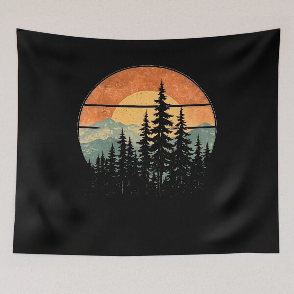 Item preview, Vintage Mountain Pine Tree Shirt, Retro Forest Sunset Graphic Tee, Rustic Wilderness Outdoor Nature Gift designed and sold by Catspeachy.