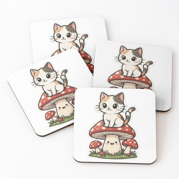 Item preview, Kawaii Cat Sitting on Mushroom | Cute Cottagecore Cat Art Gift designed and sold by PrintforDesign.