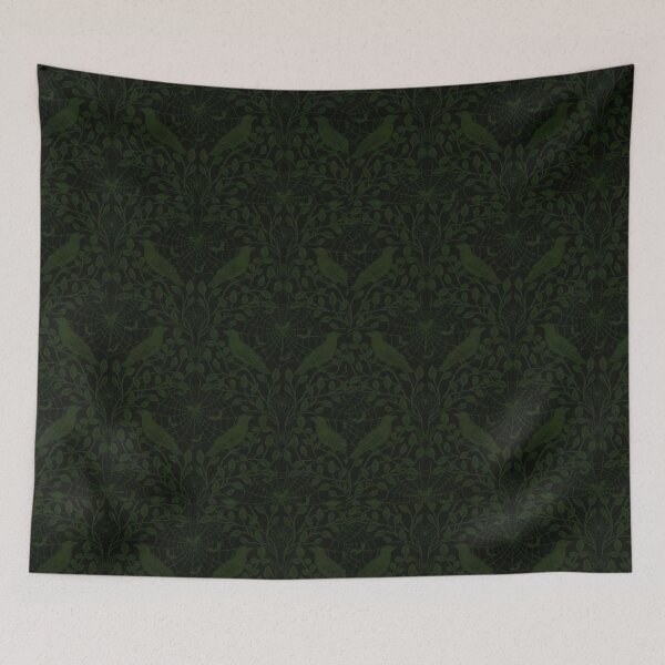 Item preview, Gothic Raven Leafy Damask Pattern - Dark Whimsigoth Moody Forest Green designed and sold by BrontesWhimsyStore.