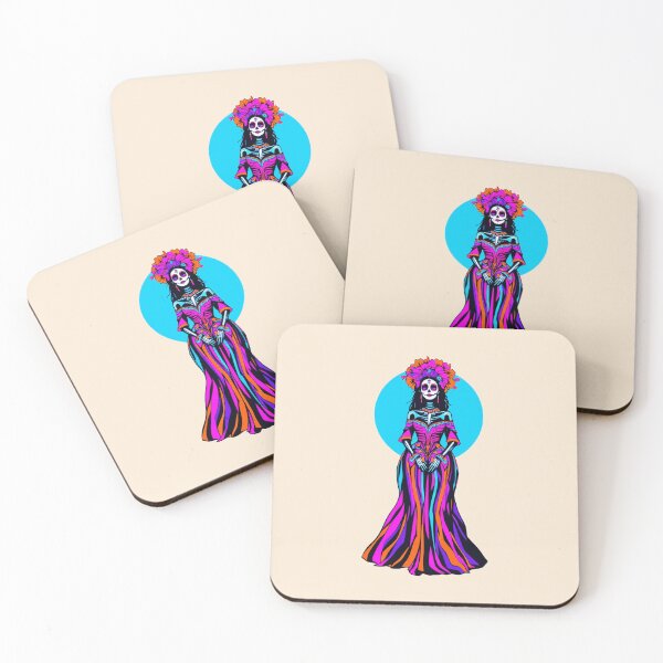 Item preview, Elegant La Catrina in Striped Gown – Day of the Dead Sugar Skull designed and sold by KungPowUnicorn.