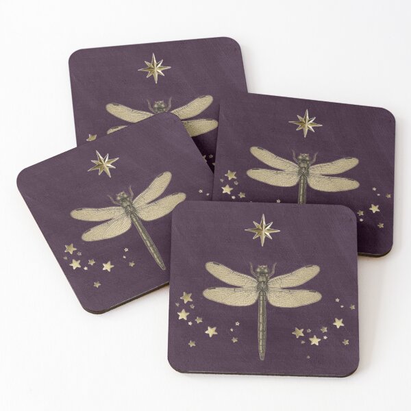 Item preview, Celestial Dragonfly & Gold Stars - Celestial Whimsigoth Deep Purple designed and sold by BrontesWhimsyStore.