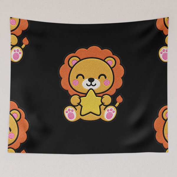 Item preview, Cute Lion Holding Yellow Star Kawaii Embroidery Patch designed and sold by ColorSplash123.