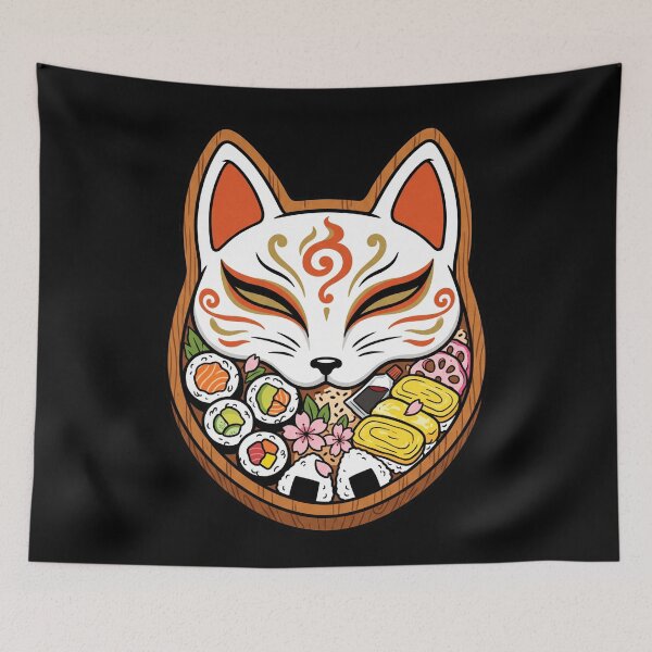 Item preview, Japanese Kitsune Fox Mask Sushi Bento Box Cute Food Art Aesthetic designed and sold by mood-draftsman.
