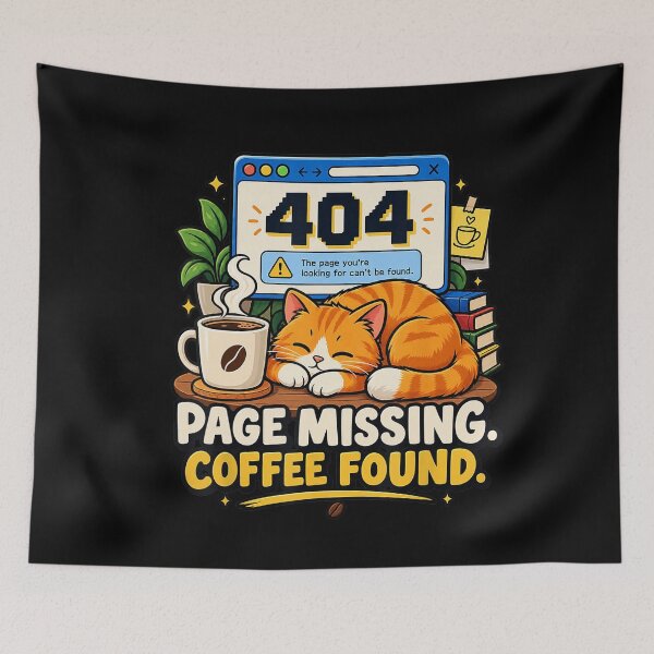 Item preview, 404 Page Missing Coffee Found Cute Cat Programmer Humor designed and sold by VioletNance.