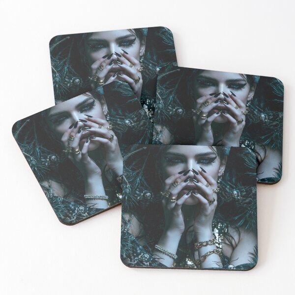 Item preview, Goth Girl with Skull Moths in Teal & Gold | Dark Pin-Up for Man Cave & She Shed designed and sold by Synth Seduction.
