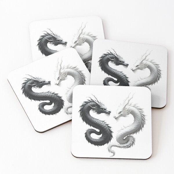 Item preview, Yin Yang Dragon Balance – Black and White Fantasy Dragon Art designed and sold by Fetraus.