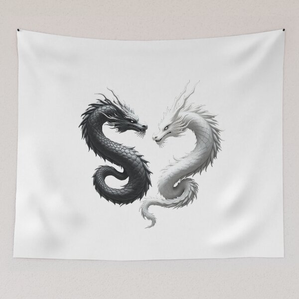 Item preview, Yin Yang Dragon Balance – Black and White Fantasy Dragon Art designed and sold by Fetraus.