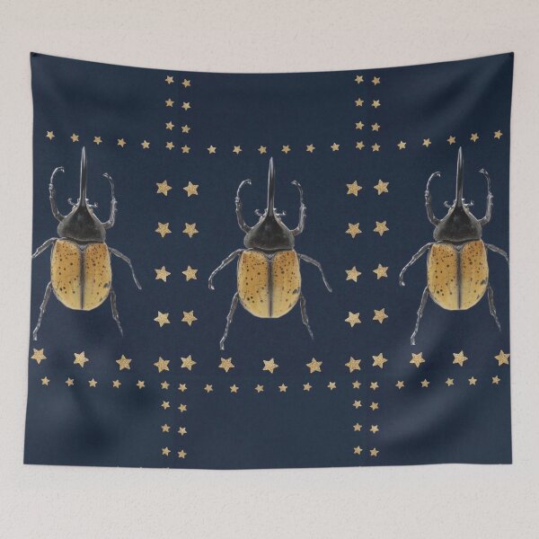 Item preview, Celestial Hercules Beetle & Gold Stars - Dark Academic Navy Blue designed and sold by BrontesWhimsyStore.