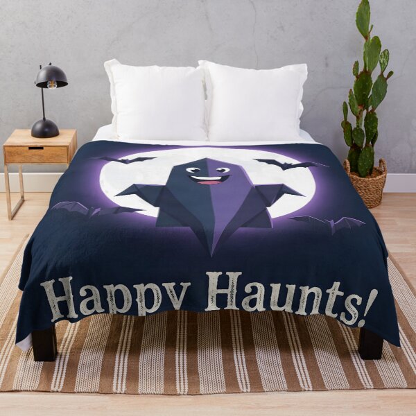 Item preview, Happy Haunts Cute Purple Ghost Full Moon Bats designed and sold by Marcu Ioachim.