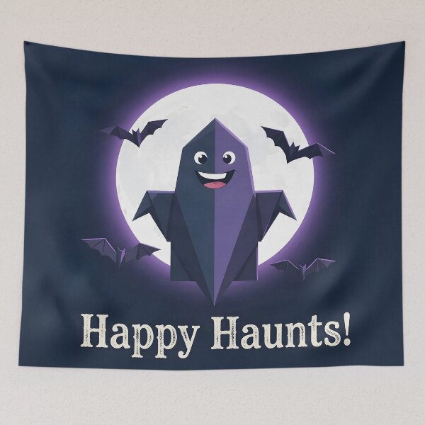 Item preview, Happy Haunts Cute Purple Ghost Full Moon Bats  designed and sold by Marcu Ioachim.