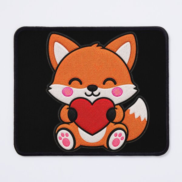 Item preview, Cute Fox Holding Red Heart Kawaii Embroidery Patch designed and sold by ColorSplash123.