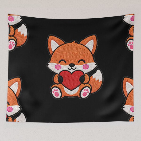 Item preview, Cute Fox Holding Red Heart Kawaii Embroidery Patch designed and sold by ColorSplash123.