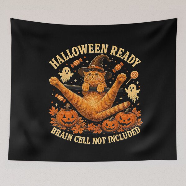 Item preview, Halloween Ready Brain Cell Not Included Funny Orange Cat designed and sold by VioletNance.
