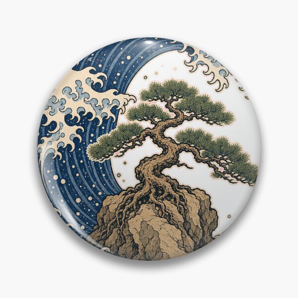 Item preview, Rooted In The Storm Japanese Wave Bonsai Woodblock T-Shirt Design designed and sold by KIDEnia.