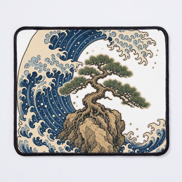Item preview, Rooted In The Storm Japanese Wave Bonsai Woodblock T-Shirt Design designed and sold by KIDEnia.