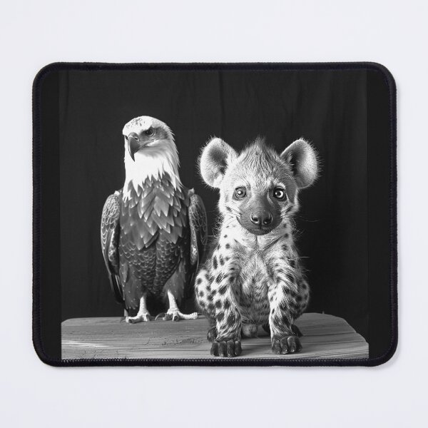 Item preview, Bald Eagle and Hyena Cub Unlikely Wildlife Duo Portrait designed and sold by inkoutninja.