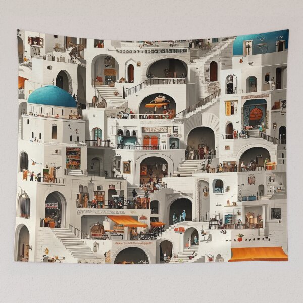 Item preview, An Architectural Layers of a Mediterranean Village Showcasing Lively Markets and Cozy Gatherings designed and sold by Matt_Smith.
