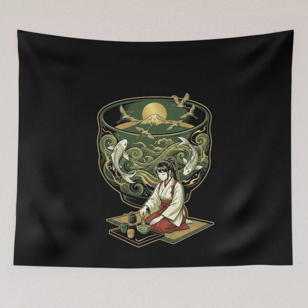 Item preview, Japanese Matcha Tea Ceremony Miko Crane Mount Fuji Koi Pond Aesthetic designed and sold by mood-draftsman.