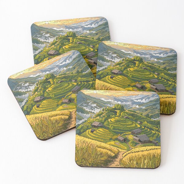 Item preview, Rice Terrace Landscape Art | Scenic Mountain Village Illustration | Nature Travel Wall Art designed and sold by GarnerSupplyCo.