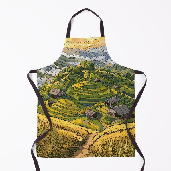 Item preview, Rice Terrace Landscape Art | Scenic Mountain Village Illustration | Nature Travel Wall Art designed and sold by GarnerSupplyCo.