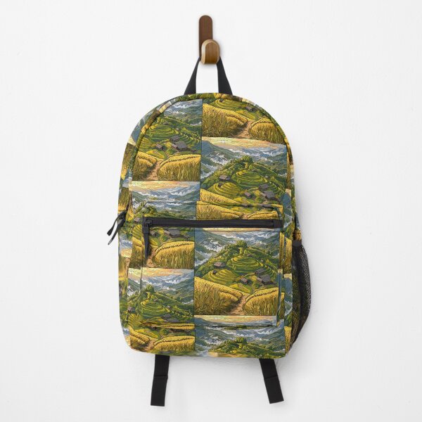 Item preview, Rice Terrace Landscape Art | Scenic Mountain Village Illustration | Nature Travel Wall Art designed and sold by GarnerSupplyCo.