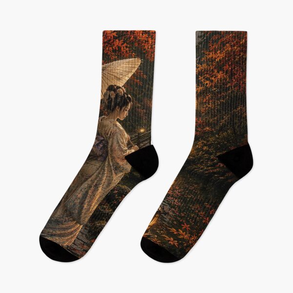 Aperçu de l'œuvre Jardin d'automne japonais – Geishas sous les lanternes dorées créée et vendue par ZYVARENNE.