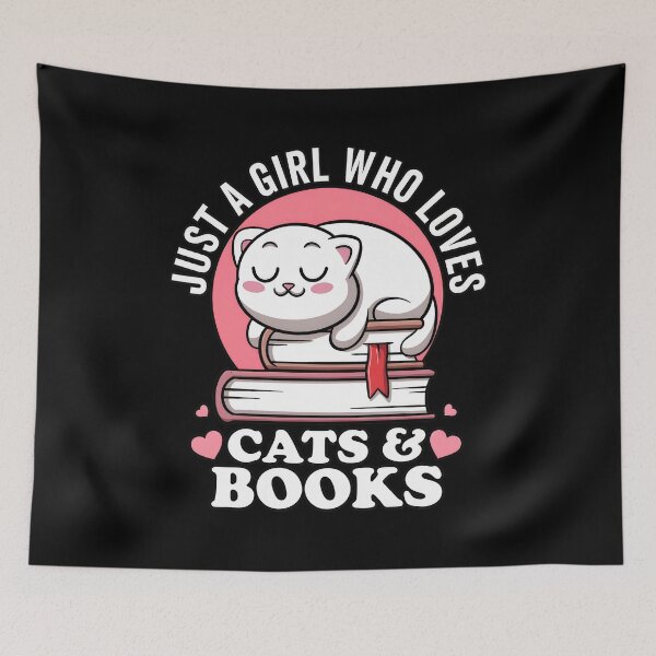 Item preview, Girl Loves Cats Books Sleeping Feline Literary Art designed and sold by GiaoCalonas.