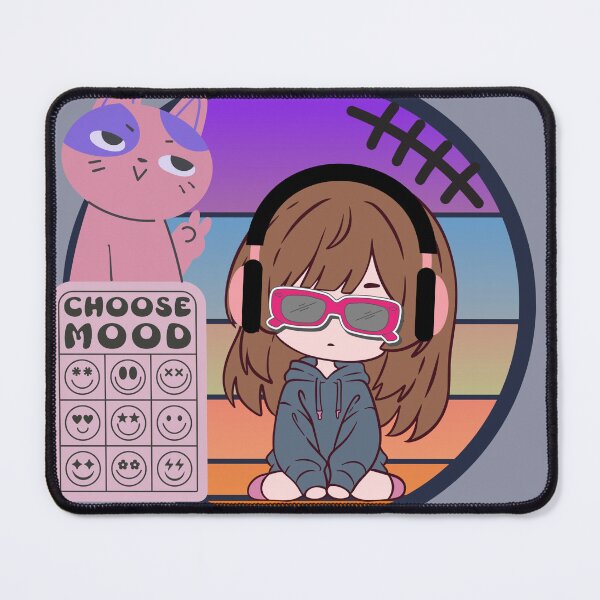 Item preview, Retro Anime Gamer Girl With Headphones and Chill Cat - Choose Mood Board designed and sold by aliyeus.