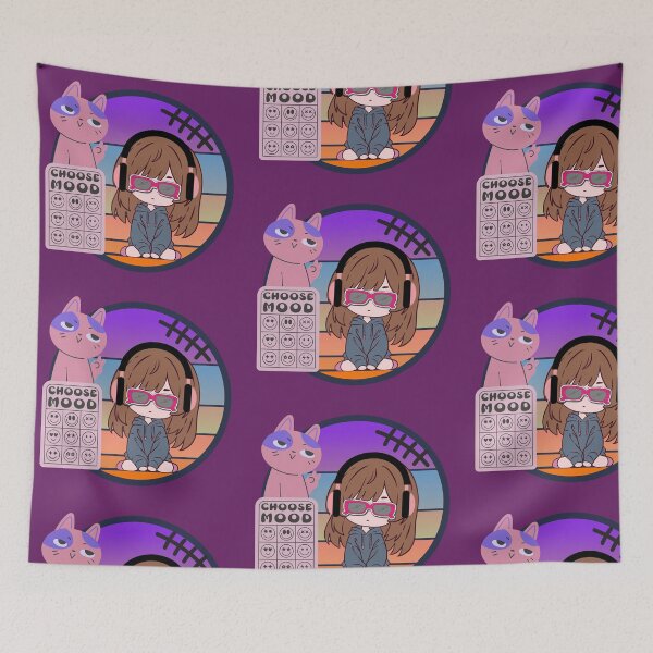 Item preview, Retro Anime Gamer Girl With Headphones and Chill Cat - Choose Mood Board designed and sold by aliyeus.