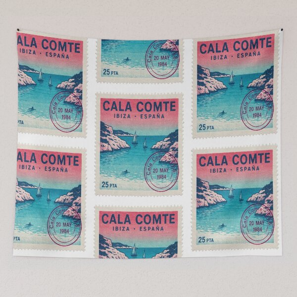 Item preview, Cala Comte Ibiza Retro 1980s Turquoise Stamp Sticker designed and sold by stickercuffs.