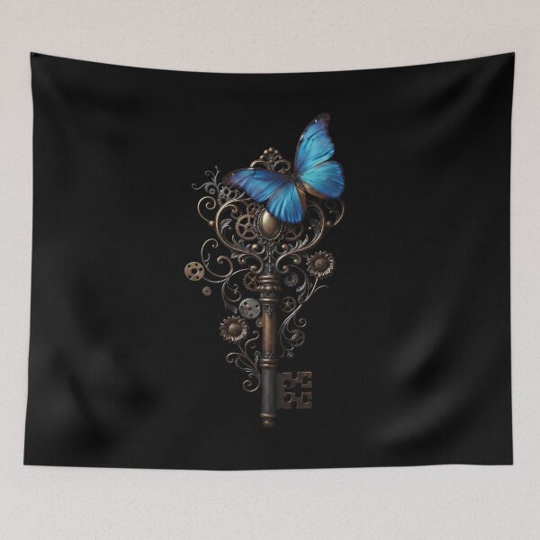 Item preview, Steampunk Victorian Key — Blue Butterfly & Gear Aesthetic designed and sold by SilentFlower.