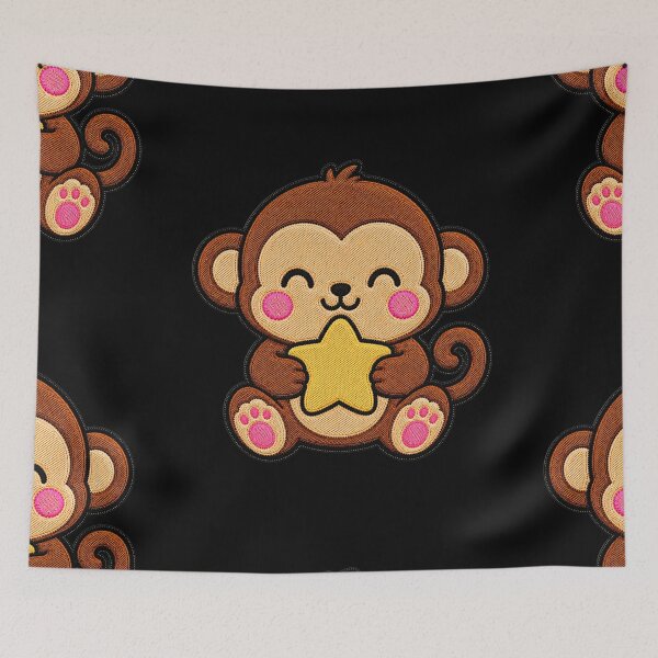 Item preview, Cute Monkey Holding Yellow Star Kawaii Embroidery Patch designed and sold by ColorSplash123.