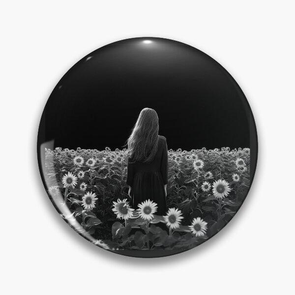 Item preview, Woman in Sunflower Field Dark Monochrome Floral Solitude Design Art designed and sold by inkoutninja.