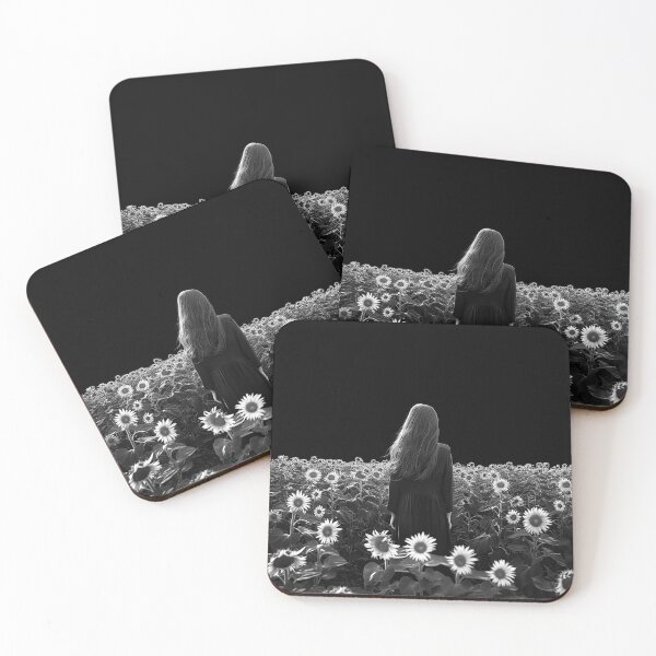 Item preview, Woman in Sunflower Field Dark Monochrome Floral Solitude Design Art designed and sold by inkoutninja.