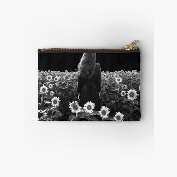 Item preview, Woman in Sunflower Field Dark Monochrome Floral Solitude Design Art designed and sold by inkoutninja.