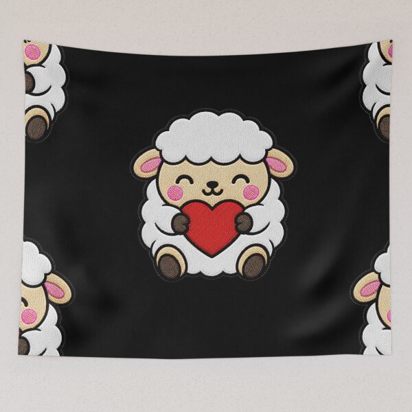 Item preview, Cute Sheep Holding Red Heart Kawaii Embroidery Patch designed and sold by ColorSplash123.