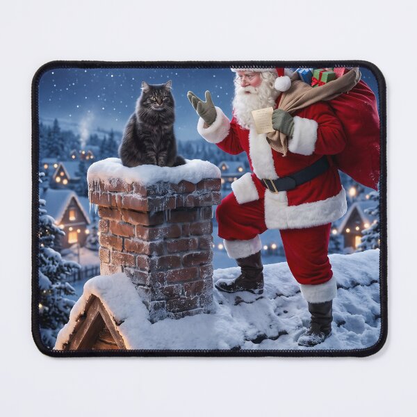 Item preview, Santa blocked by cat on chimney designed and sold by WiseBow.