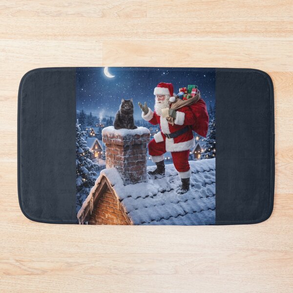 Item preview, Santa blocked by cat on chimney designed and sold by WiseBow.