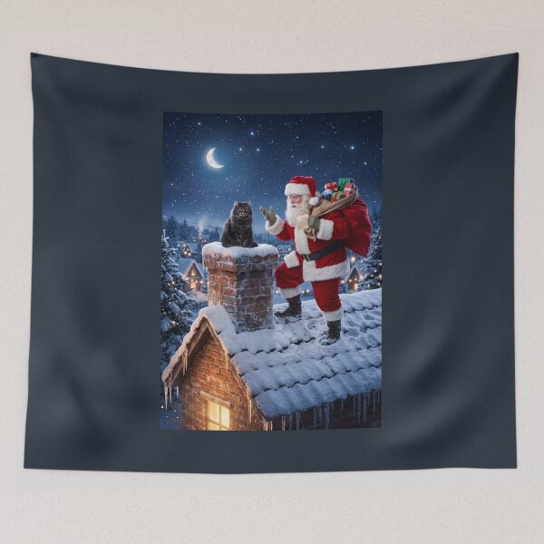 Item preview, Santa blocked by cat on chimney designed and sold by WiseBow.