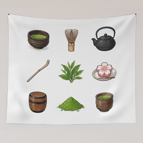 Item preview, Japanese Matcha Green Tea Ceremony Set Sticker Pack Chasen Wagashi Aesthetic designed and sold by mood-draftsman.