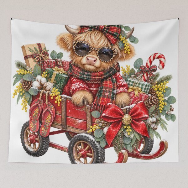 Item preview, Highland Cow Christmas Cute Highland Cow Wagon Wattle Christmas designed and sold by Yellowriversss.
