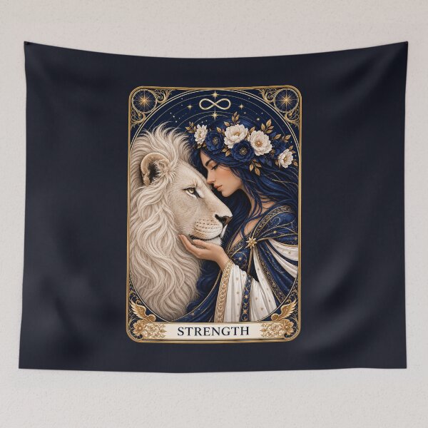 Item preview, Strength Tarot Card Lion Goddess Gothic Occult Art designed and sold by MythicMood.