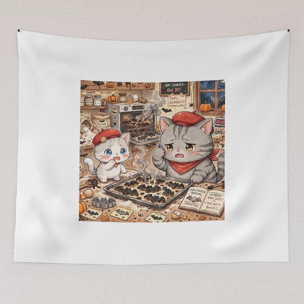 Item preview, Burned Bat Cookies Kawaii Cats - Freda and Junior Halloween Baking Fail designed and sold by MAISON SYLVIE.