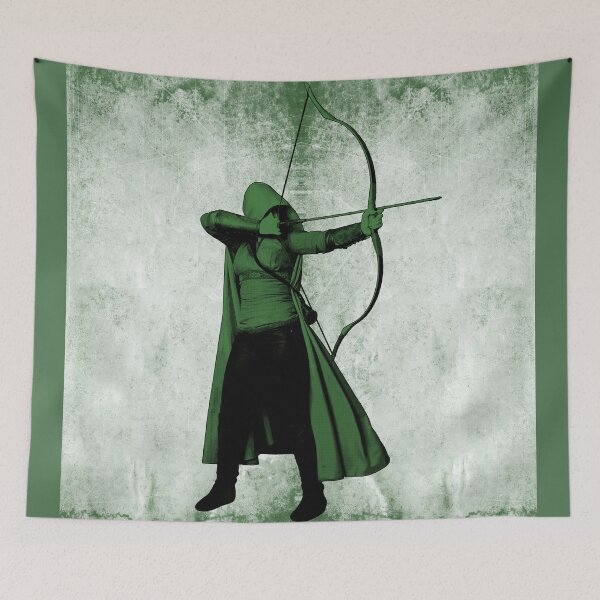 Item preview, Dark Green Hooded Fantasy Archer Drawing Bow Ranger designed and sold by Ghoul Enterprises.