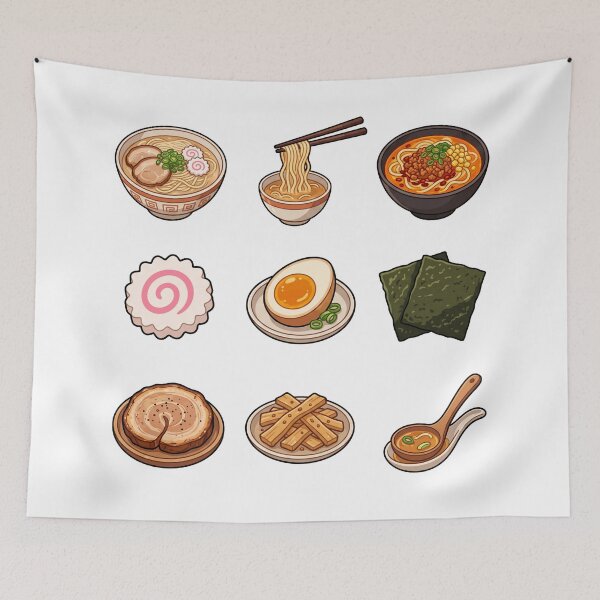Item preview, Japanese Ramen Noodle Bowls & Toppings Sticker Pack Foodie Aesthetic designed and sold by mood-draftsman.