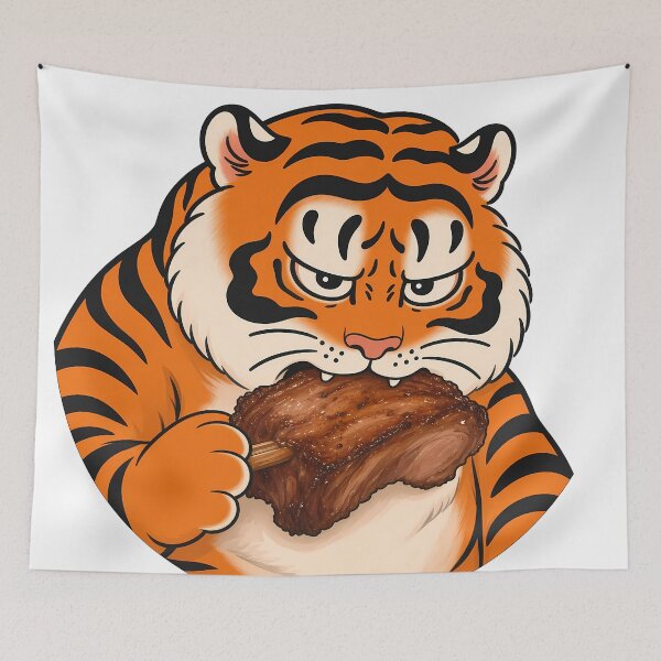 Item preview, Chubby Tiger Biting Grilled Steak Skewer designed and sold by aigcx.